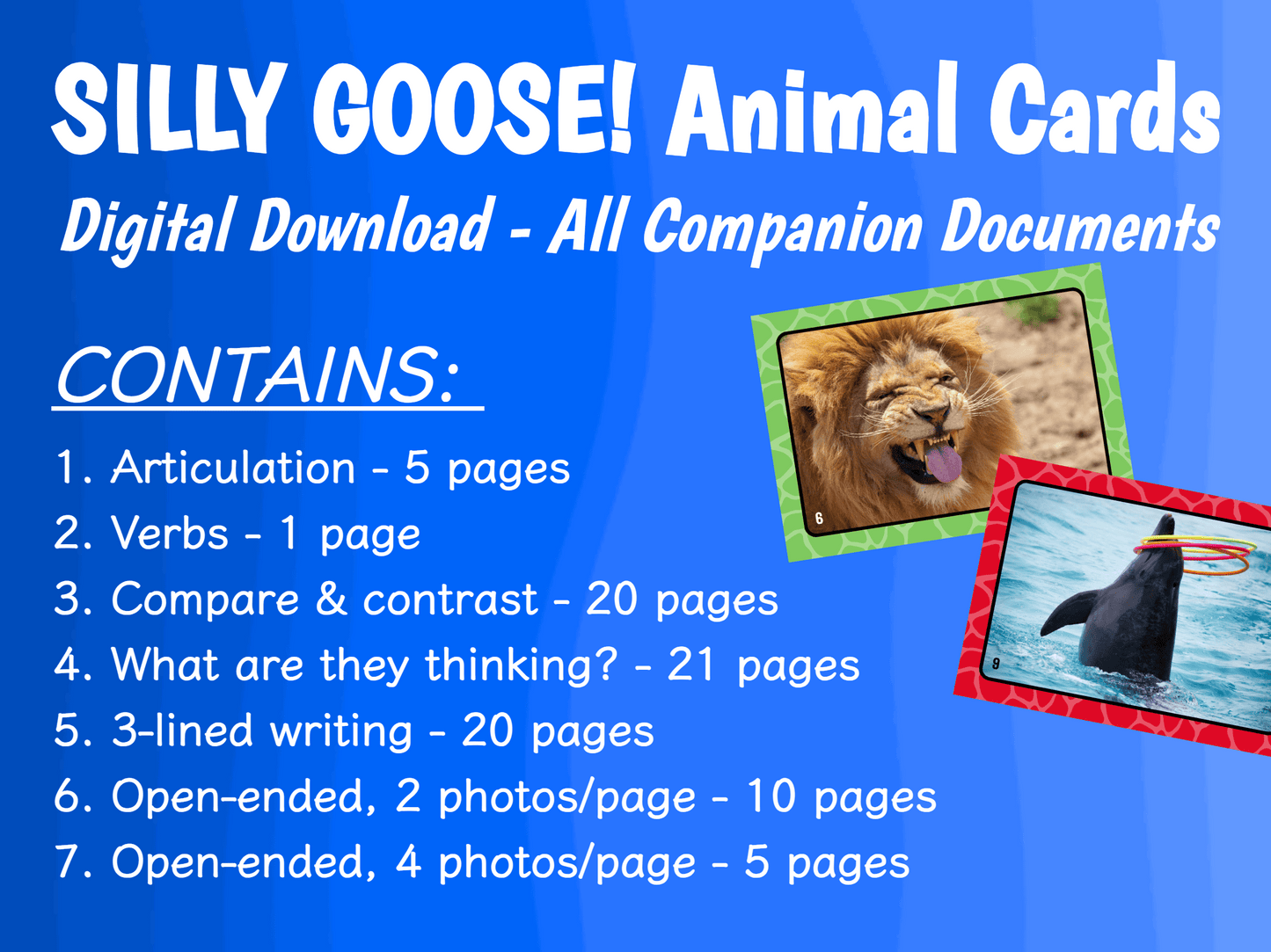 Digital Download Companions | SILLY GOOSE! Animal Cards | Speech Language Therapy