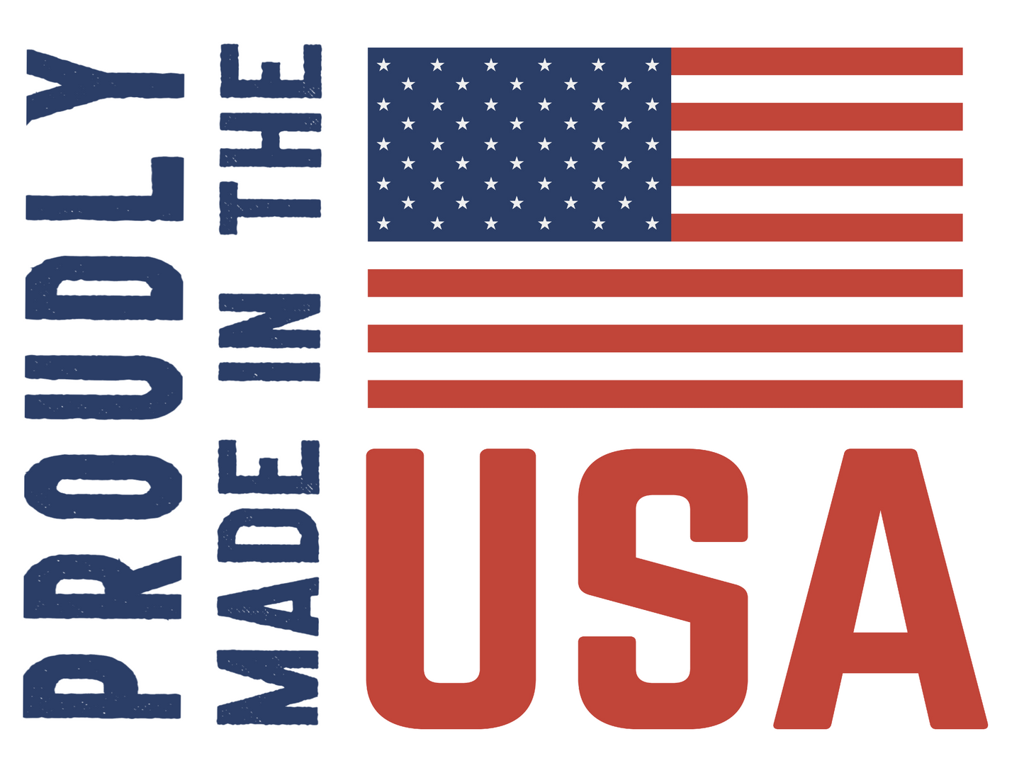 American flag with 'Proudly Made in the USA' text on a white background