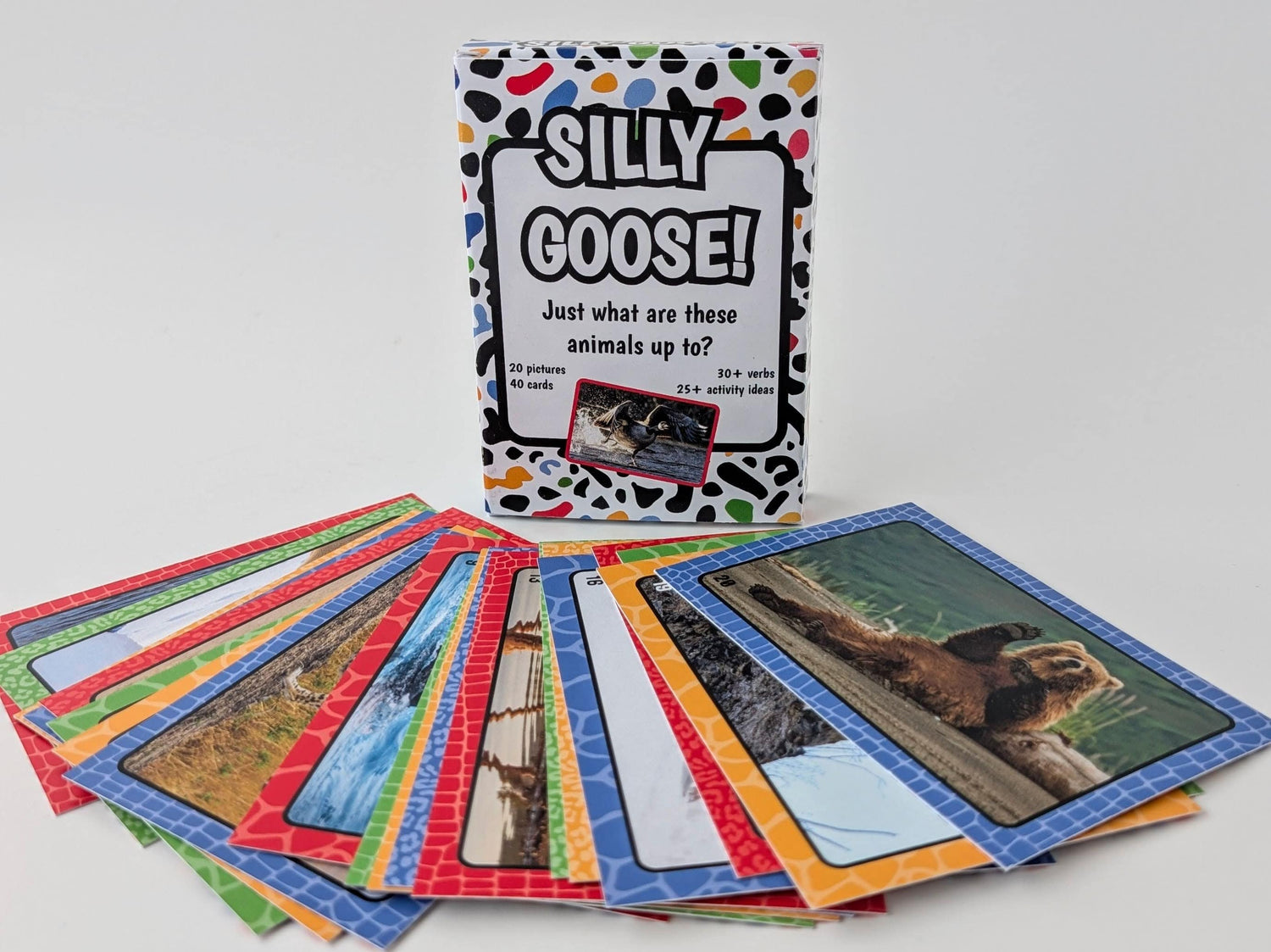 Card game titled 'Silly Goose!' with cards featuring animals on a white background