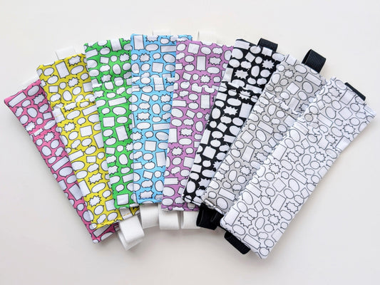 Set of colorful patterned bookmarks on a white background