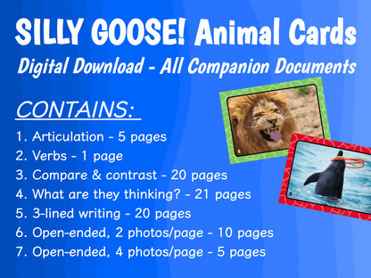 Digital Download Companions | SILLY GOOSE! Animal Cards | Speech Language Therapy